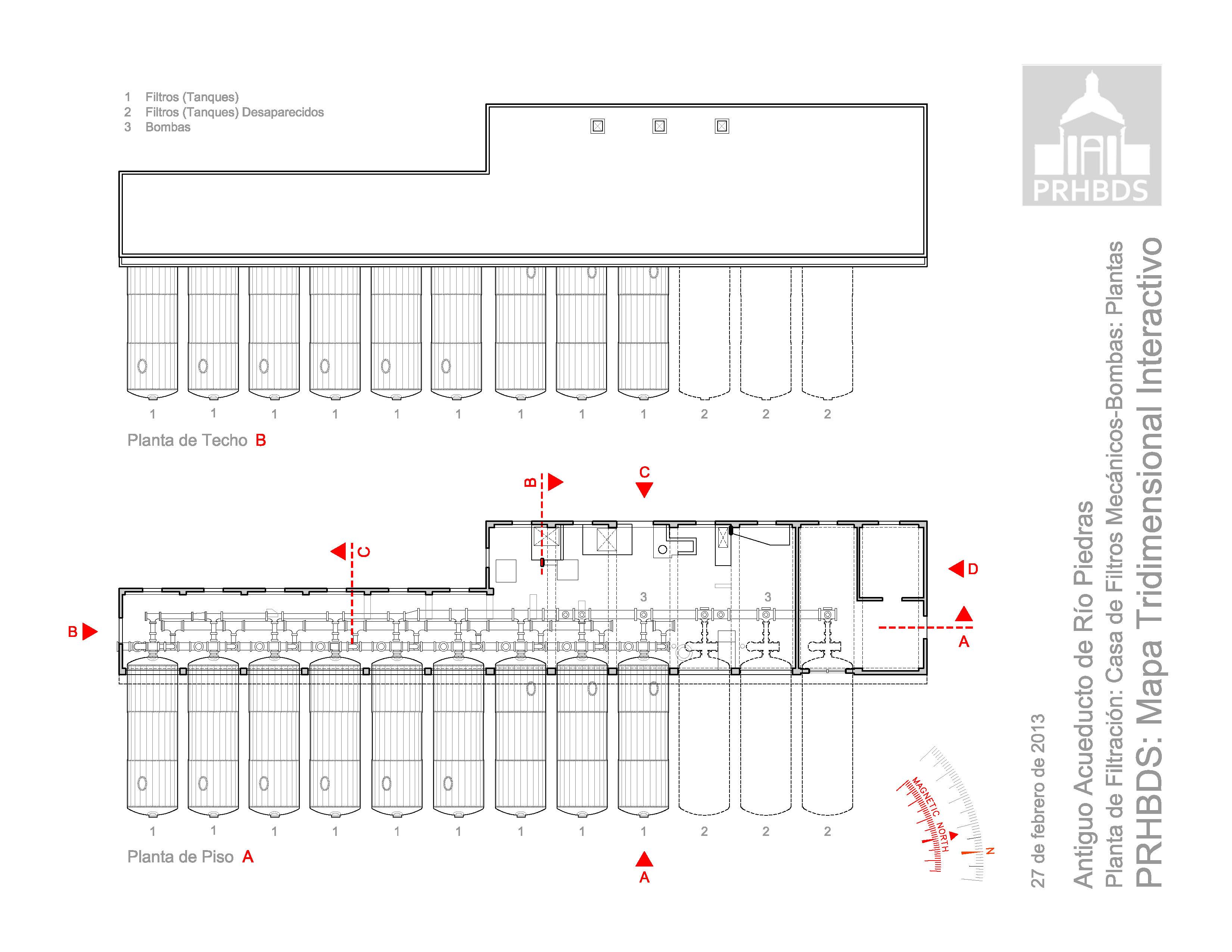 Antiguo Acueductos de Río Piedras - Casa de Filtros Mecánicos- Bombas 2 - Plantas de Piso y Techo
